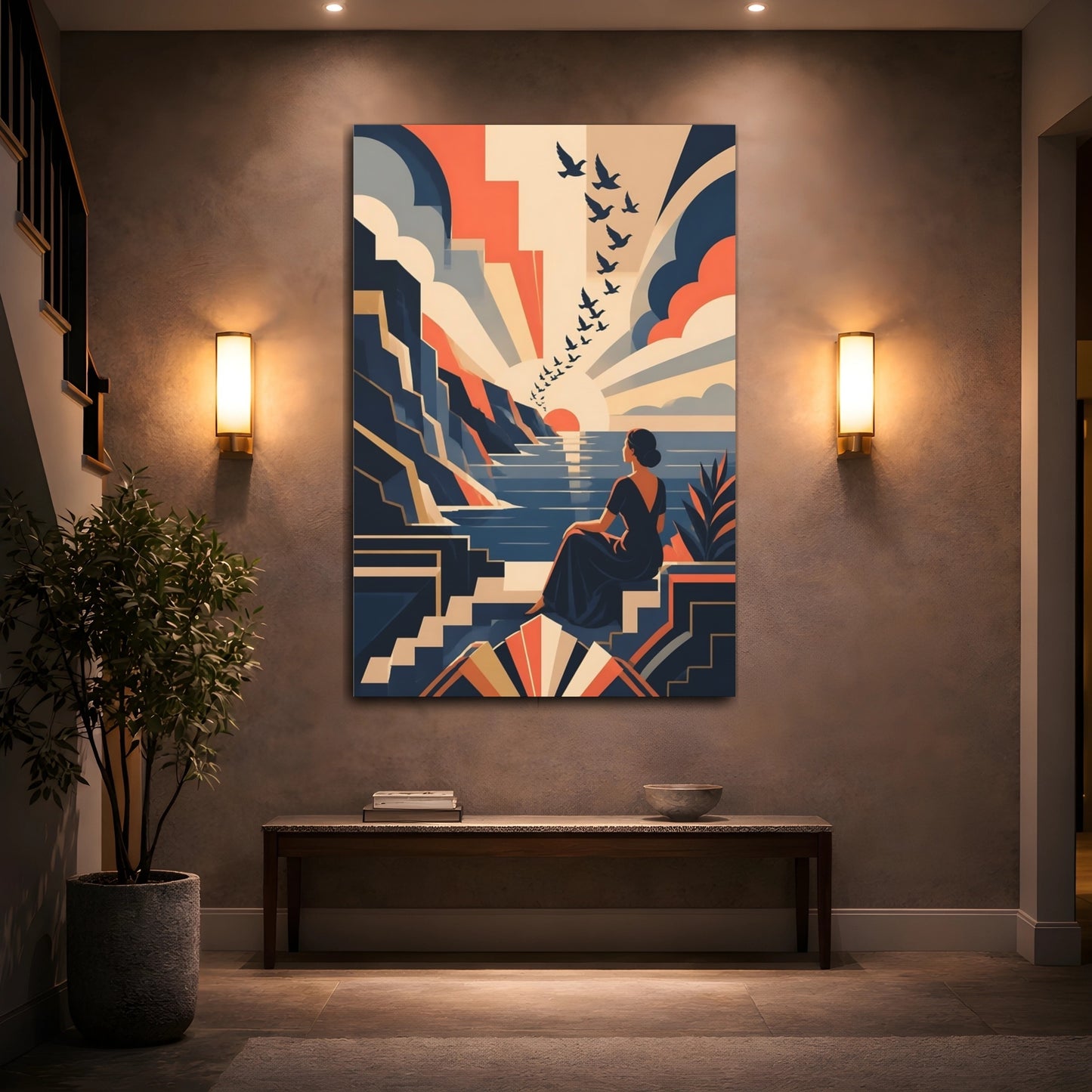 Mockup 2. Woman At Sunset shown as canvas print
