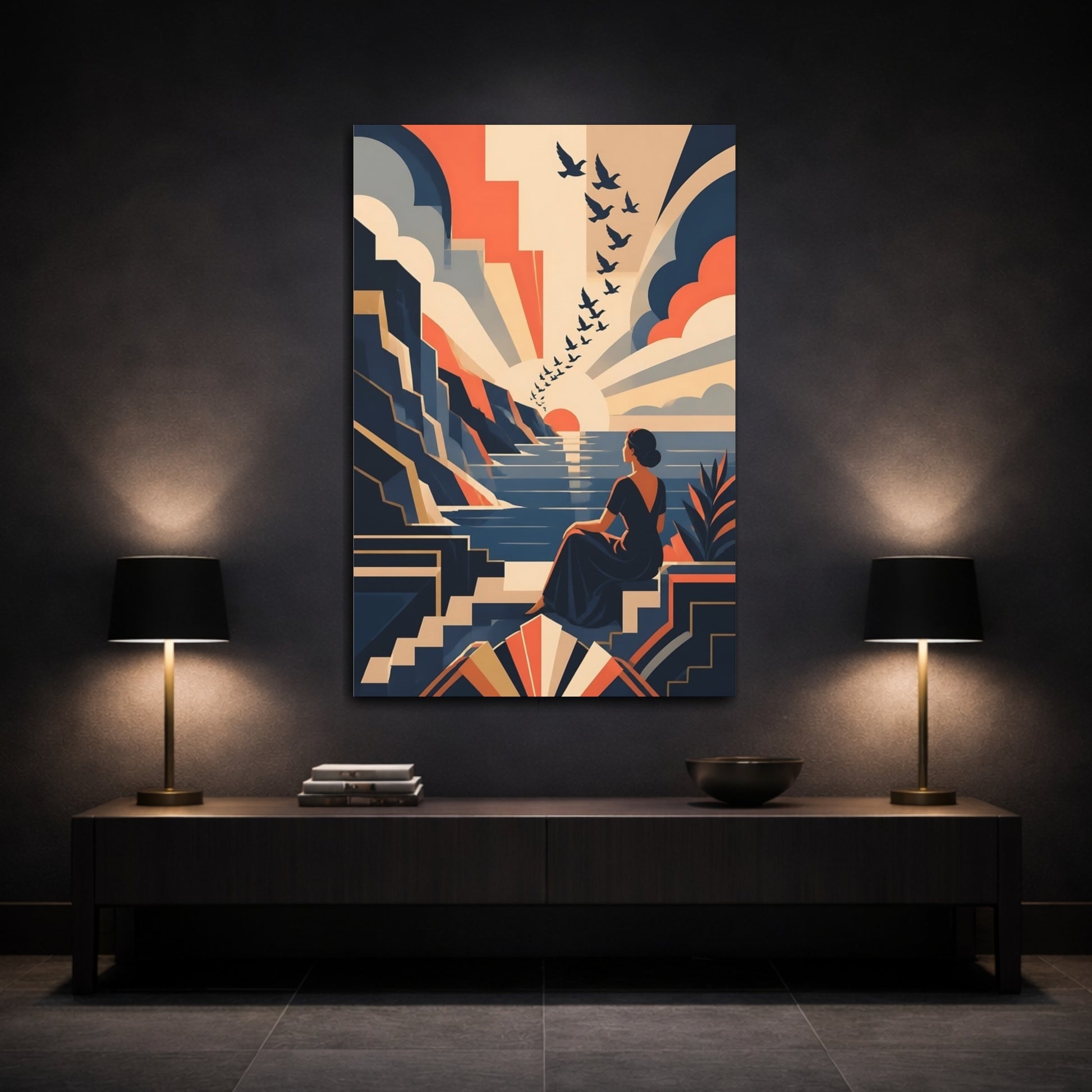 Mockup 3. Woman At Sunset shown as canvas print