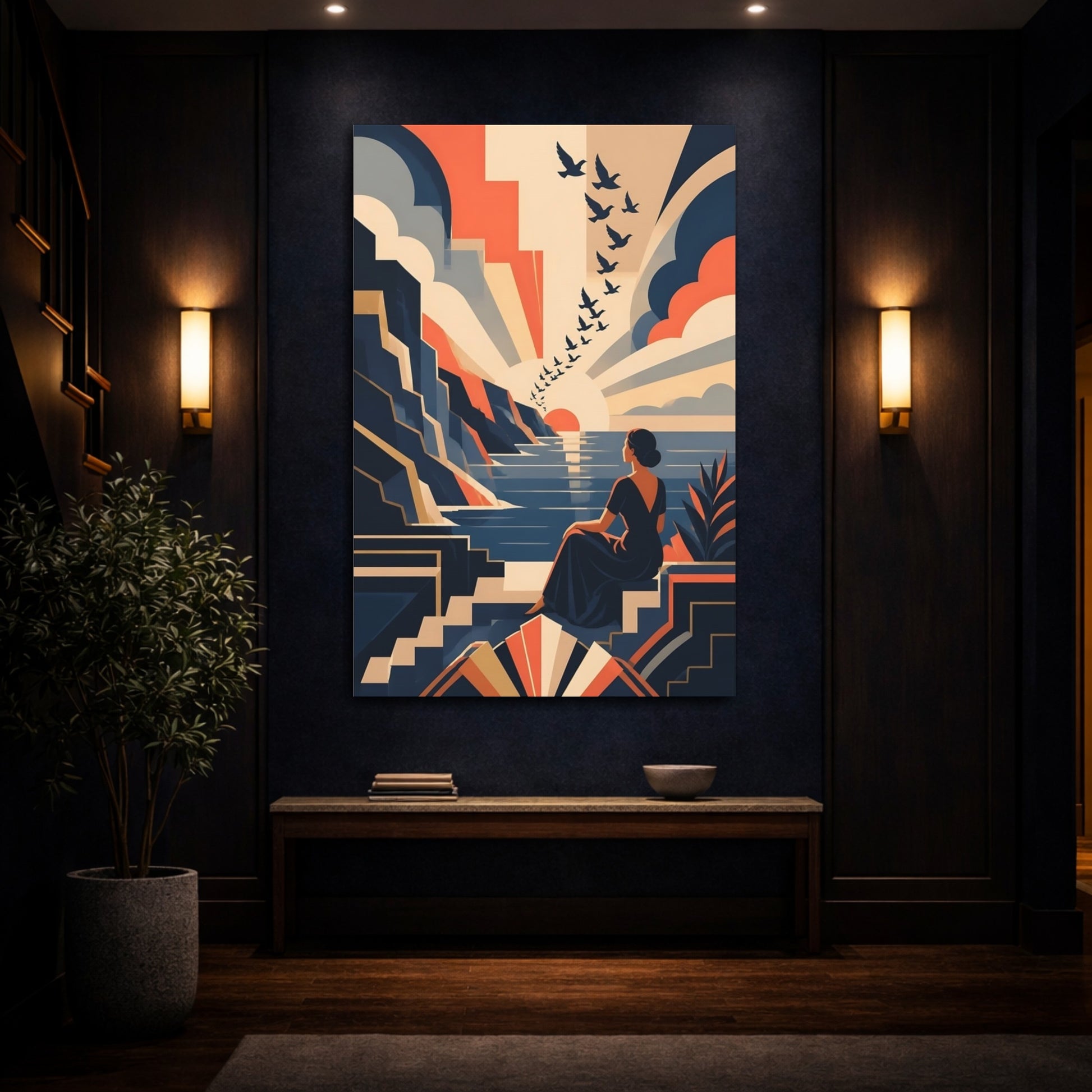 Mockup 4. Woman At Sunset shown as canvas print