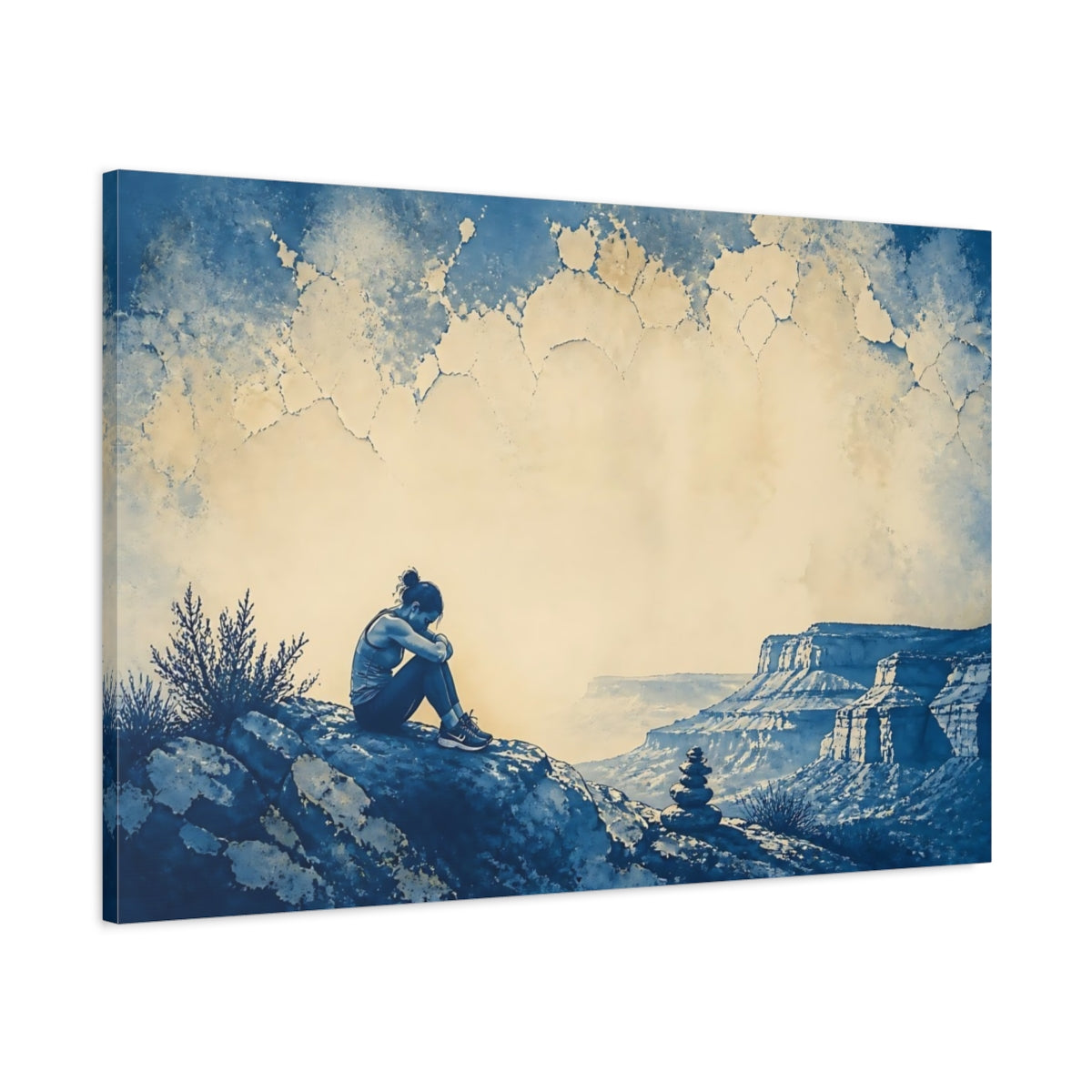 Main Mockup. Woman On Canyon Cliff shown as canvas print