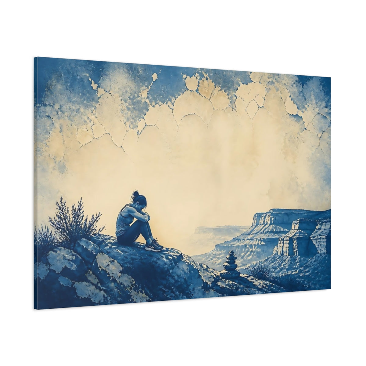 Side Mockup 1. Woman On Canyon Cliff shown as canvas print