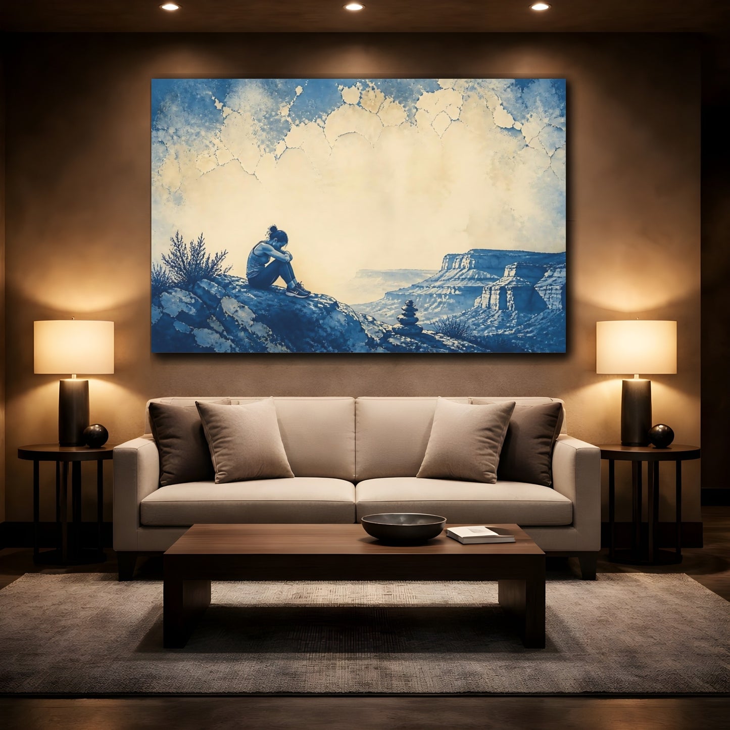 Mockup 2. Woman On Canyon Cliff shown as canvas print