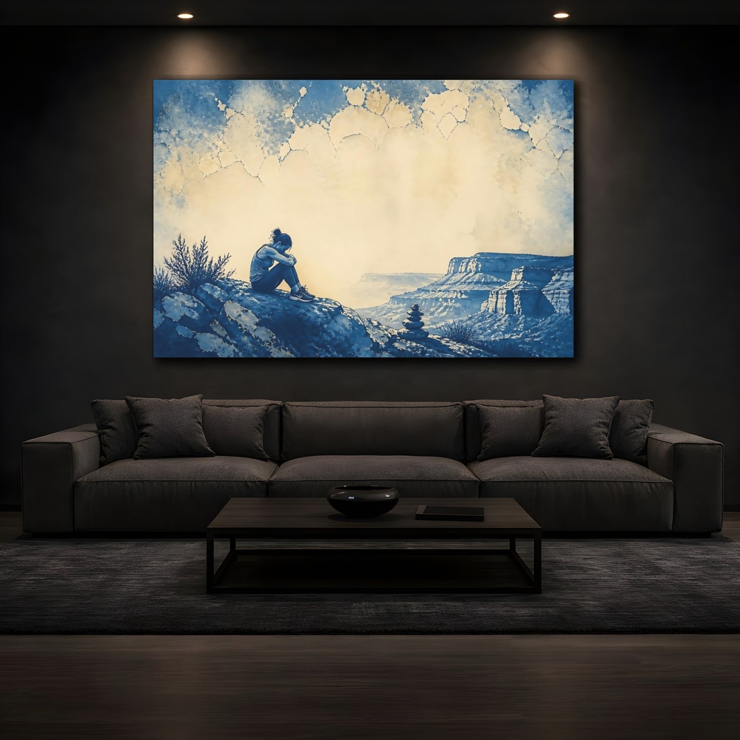 Mockup 3. Woman On Canyon Cliff shown as canvas print