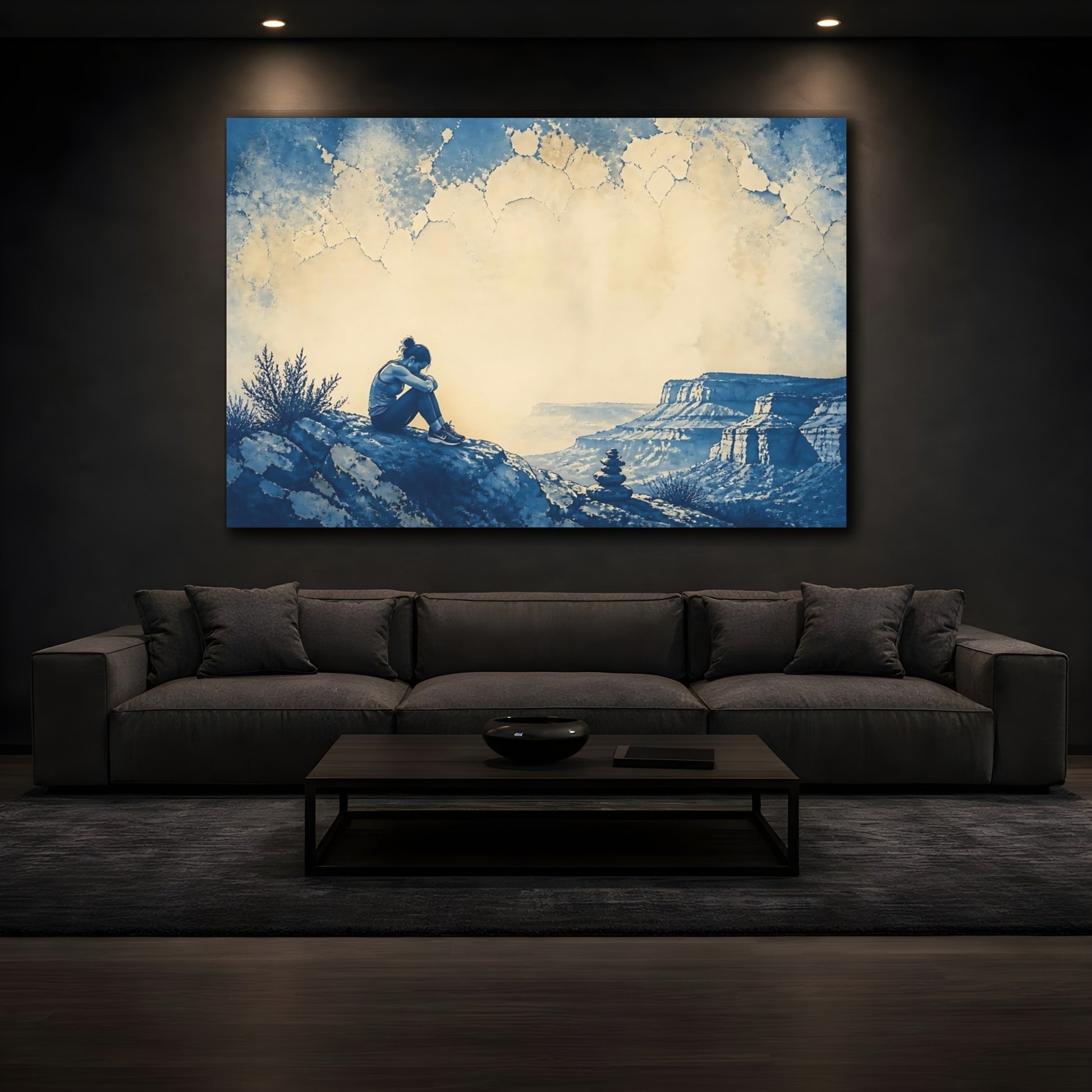 Mockup 3. Woman On Canyon Cliff shown as canvas print