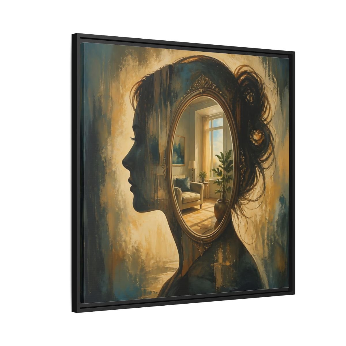 Woman Silhouette Mirror Framed Canvas Print – Living Room, Above Sofa - YesArtYes