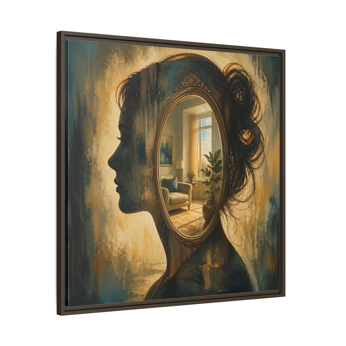 Woman Silhouette Mirror Framed Canvas Print – Living Room, Above Sofa - YesArtYes