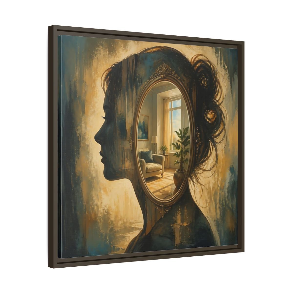 Woman Silhouette Mirror Framed Canvas Print – Living Room, Above Sofa - YesArtYes
