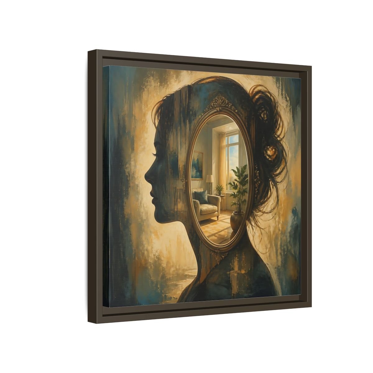 Woman Silhouette Mirror Framed Canvas Print – Living Room, Above Sofa - YesArtYes