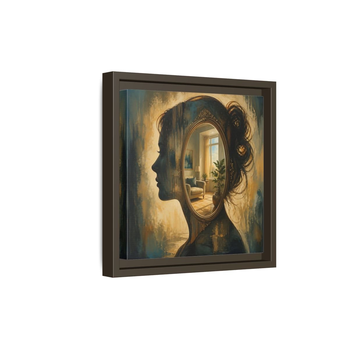 Woman Silhouette Mirror Framed Canvas Print – Living Room, Above Sofa - YesArtYes