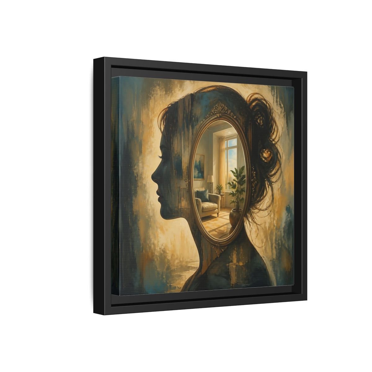 Woman Silhouette Mirror Framed Canvas Print – Living Room, Above Sofa - YesArtYes