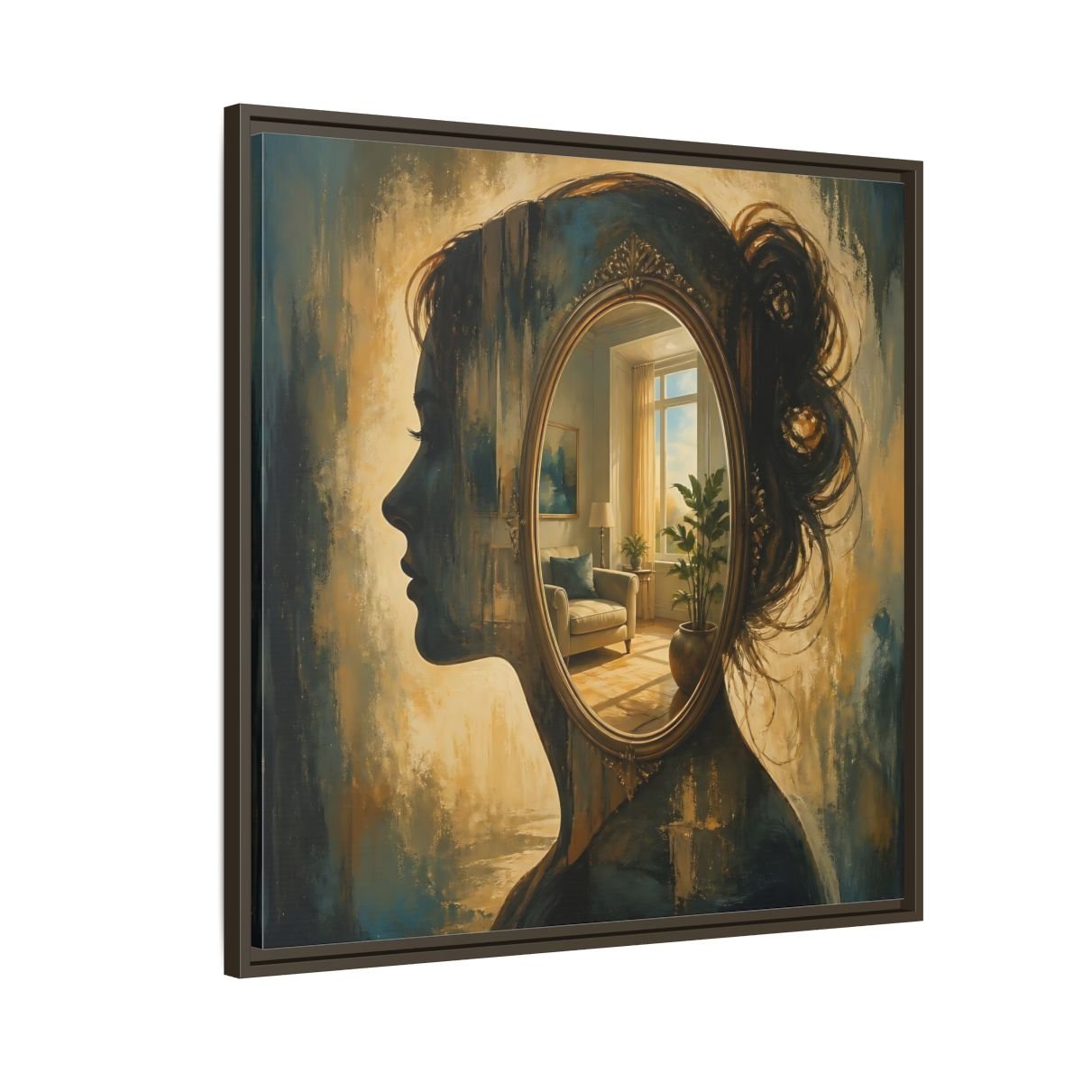 Woman Silhouette Mirror Framed Canvas Print – Living Room, Above Sofa - YesArtYes