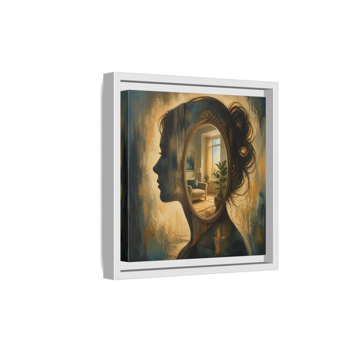 Woman Silhouette Mirror Framed Canvas Print – Living Room, Above Sofa - YesArtYes