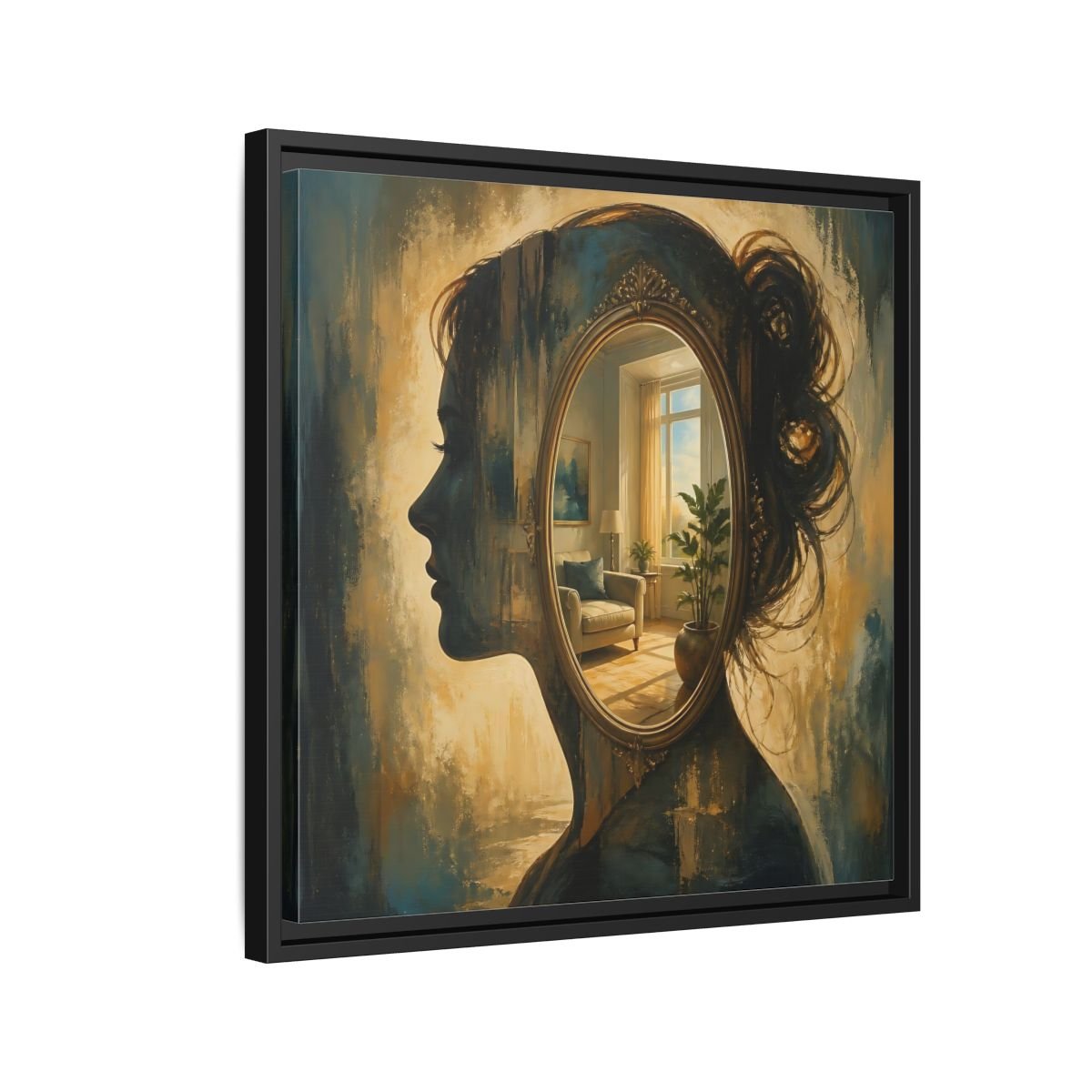 Woman Silhouette Mirror Framed Canvas Print – Living Room, Above Sofa - YesArtYes