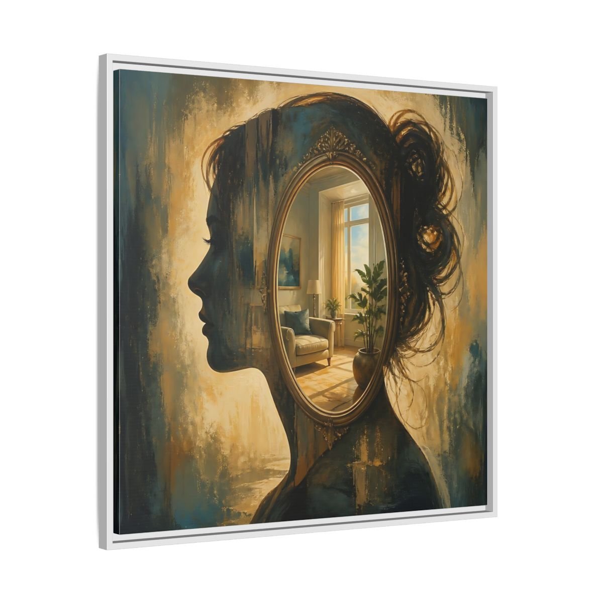 Woman Silhouette Mirror Framed Canvas Print – Living Room, Above Sofa - YesArtYes