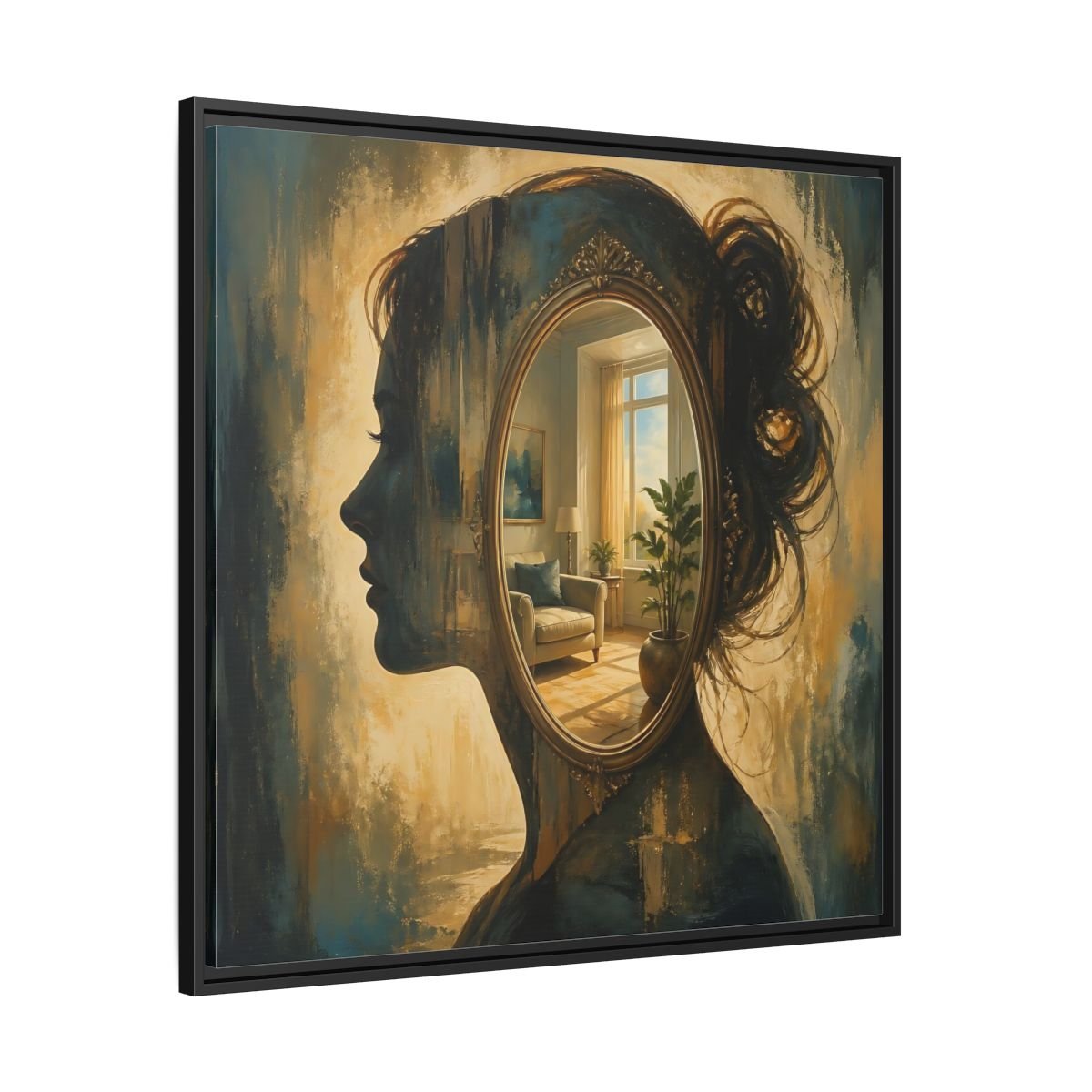 Woman Silhouette Mirror Framed Canvas Print – Living Room, Above Sofa - YesArtYes