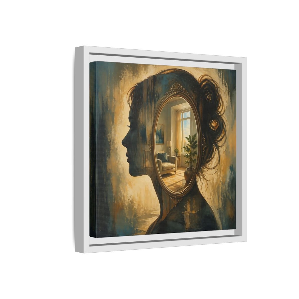 Woman Silhouette Mirror Framed Canvas Print – Living Room, Above Sofa - YesArtYes