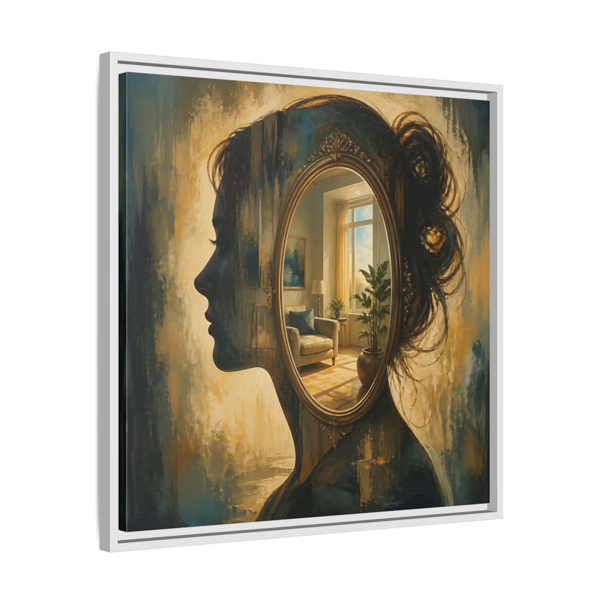 Woman Silhouette Mirror Framed Canvas Print – Living Room, Above Sofa - YesArtYes