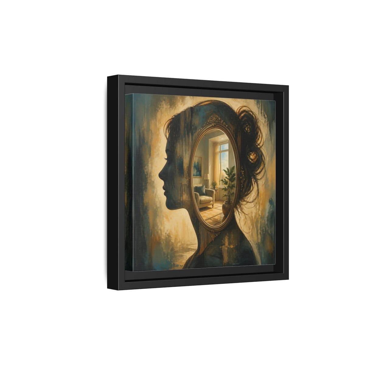 Woman Silhouette Mirror Framed Canvas Print – Living Room, Above Sofa - YesArtYes