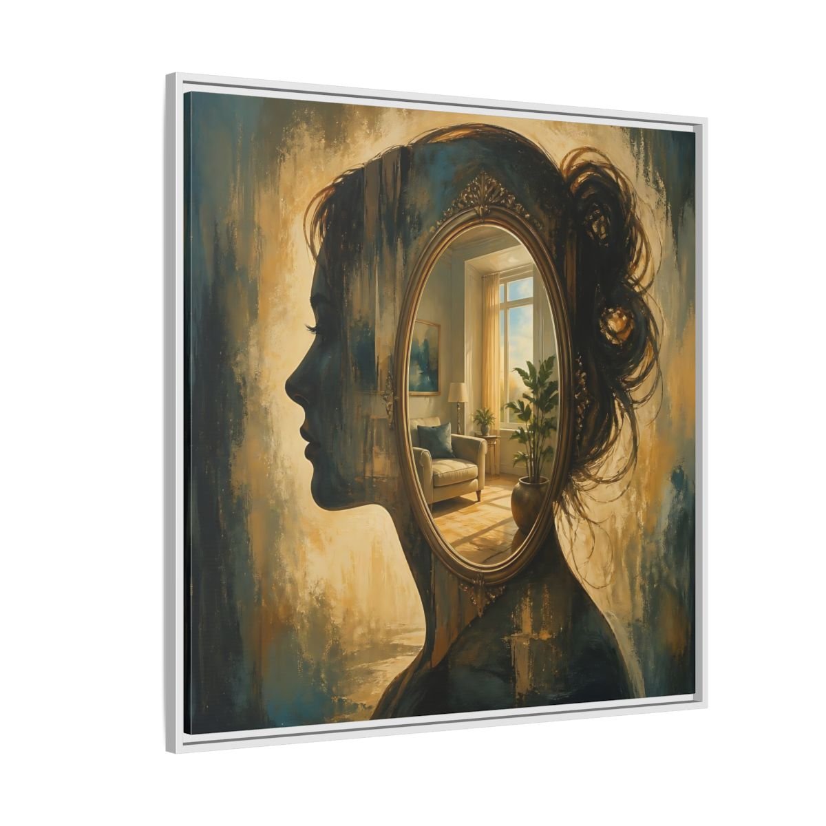Woman Silhouette Mirror Framed Canvas Print – Living Room, Above Sofa - YesArtYes