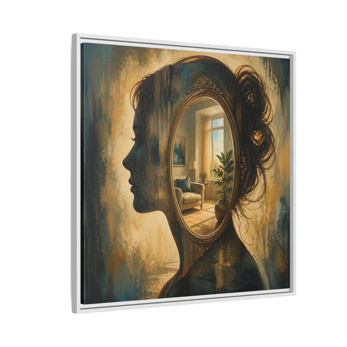 Woman Silhouette Mirror Framed Canvas Print – Living Room, Above Sofa - YesArtYes