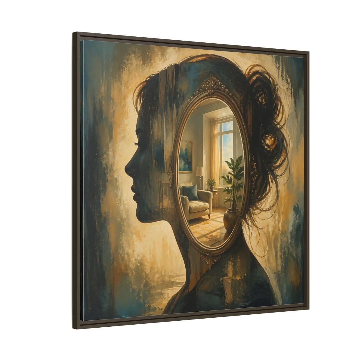 Woman Silhouette Mirror Framed Canvas Print – Living Room, Above Sofa - YesArtYes