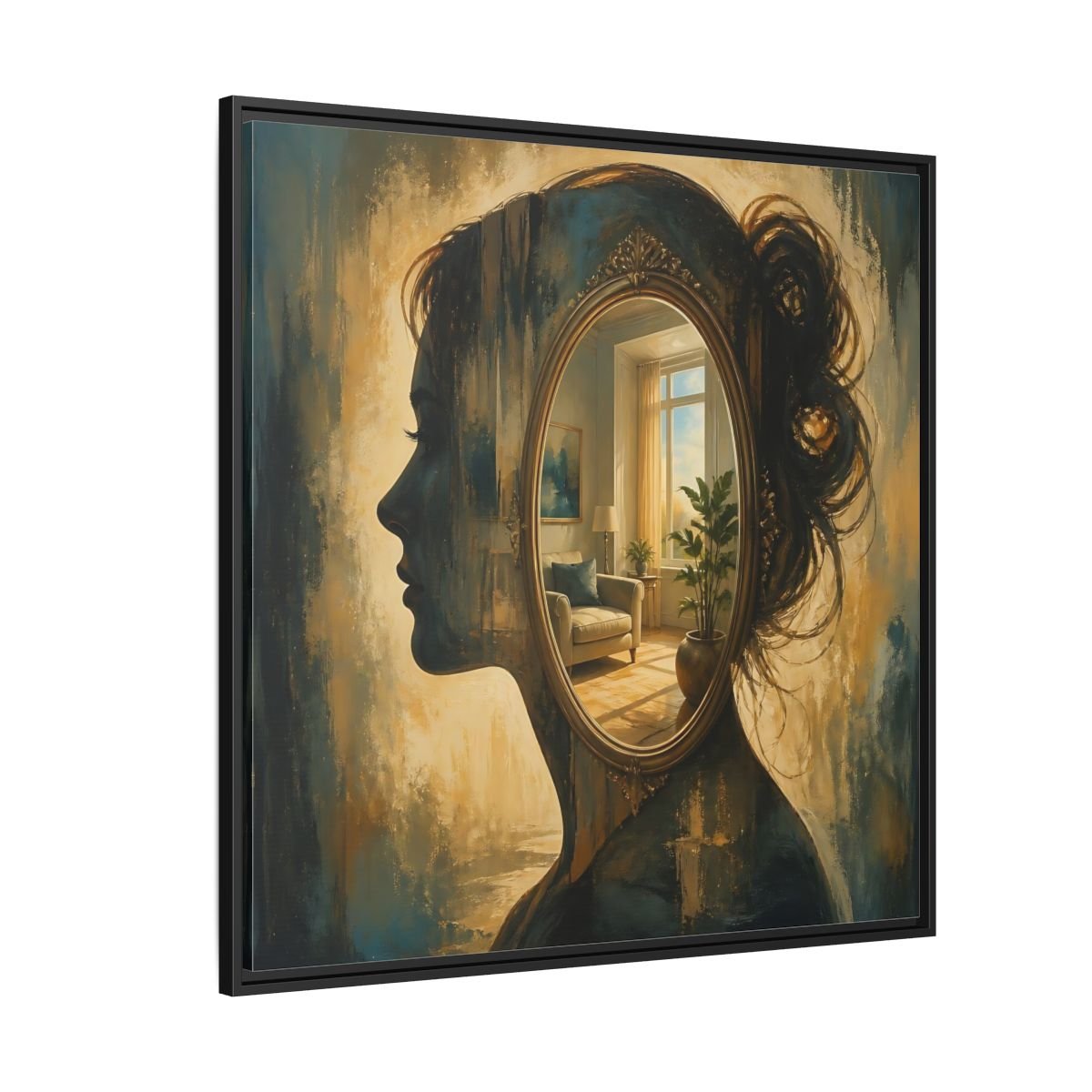 Woman Silhouette Mirror Framed Canvas Print – Living Room, Above Sofa - YesArtYes