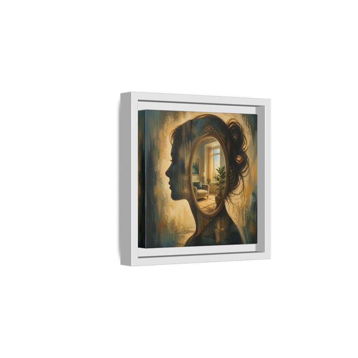 Woman Silhouette Mirror Framed Canvas Print – Living Room, Above Sofa - YesArtYes