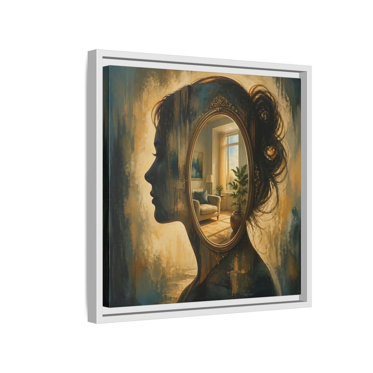 Woman Silhouette Mirror Framed Canvas Print – Living Room, Above Sofa - YesArtYes