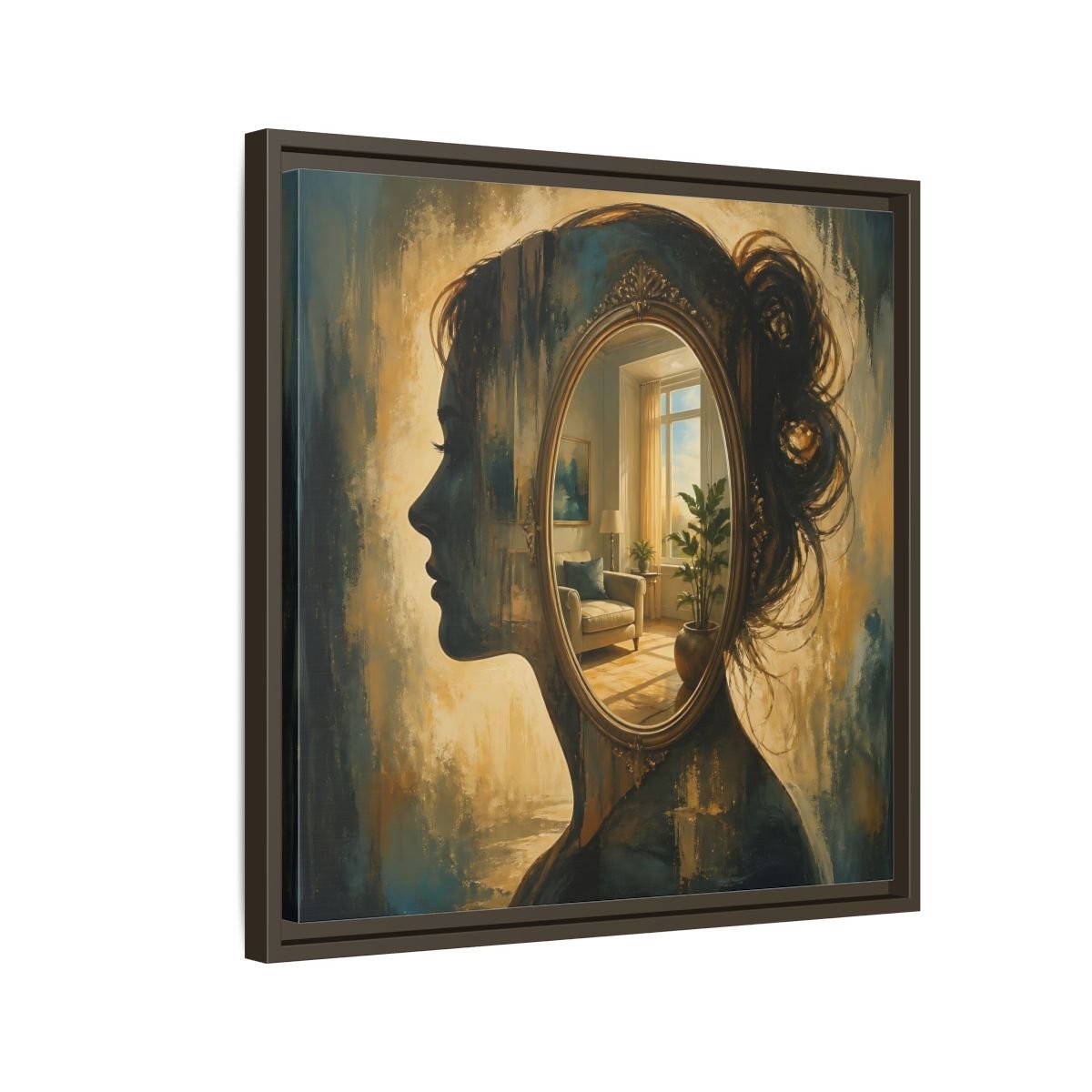 Woman Silhouette Mirror Framed Canvas Print – Living Room, Above Sofa - YesArtYes