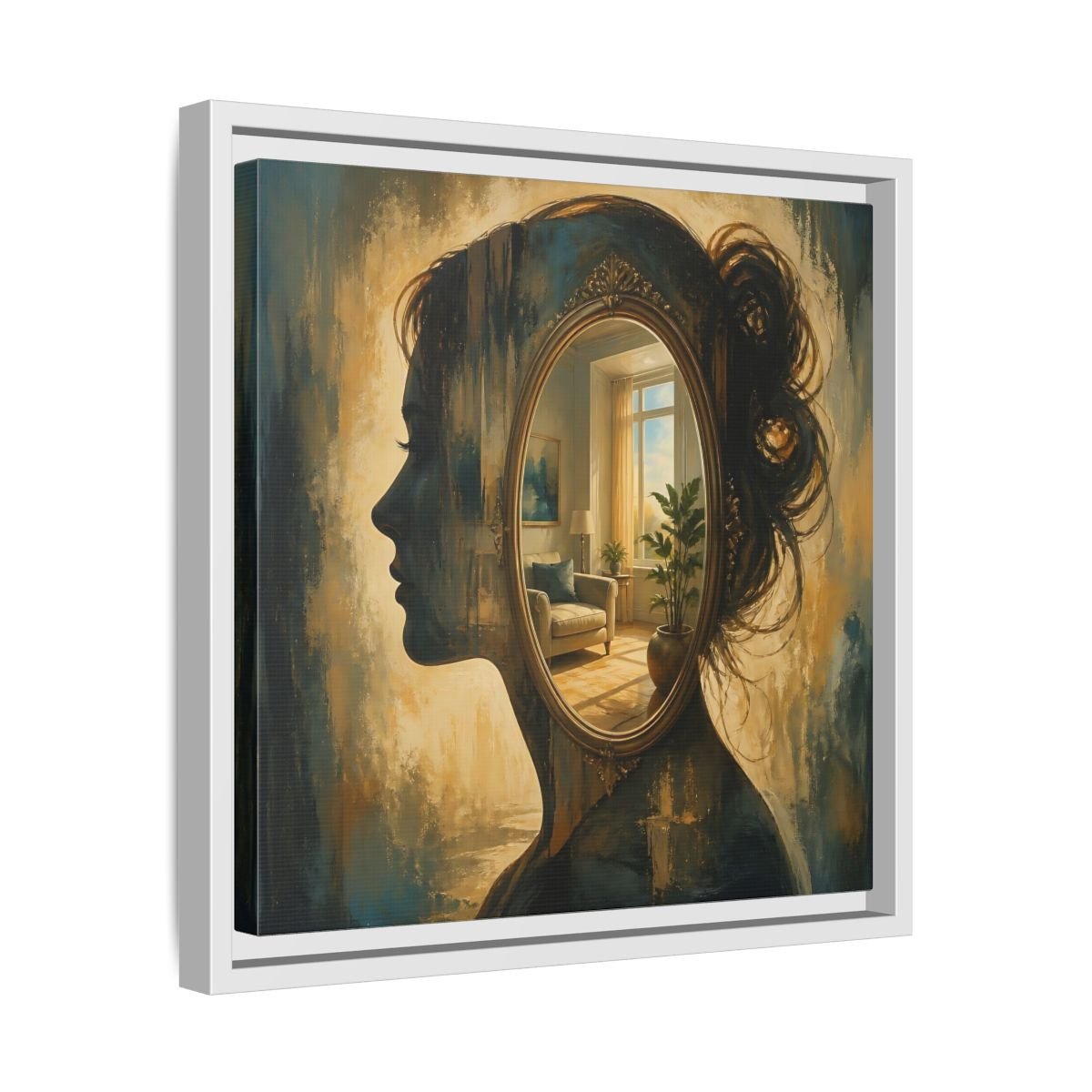 Woman Silhouette Mirror Framed Canvas Print – Living Room, Above Sofa - YesArtYes