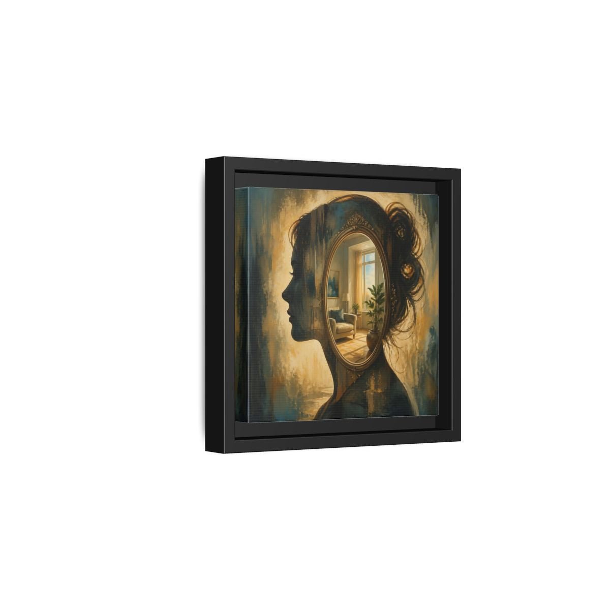 Woman Silhouette Mirror Framed Canvas Print – Living Room, Above Sofa - YesArtYes