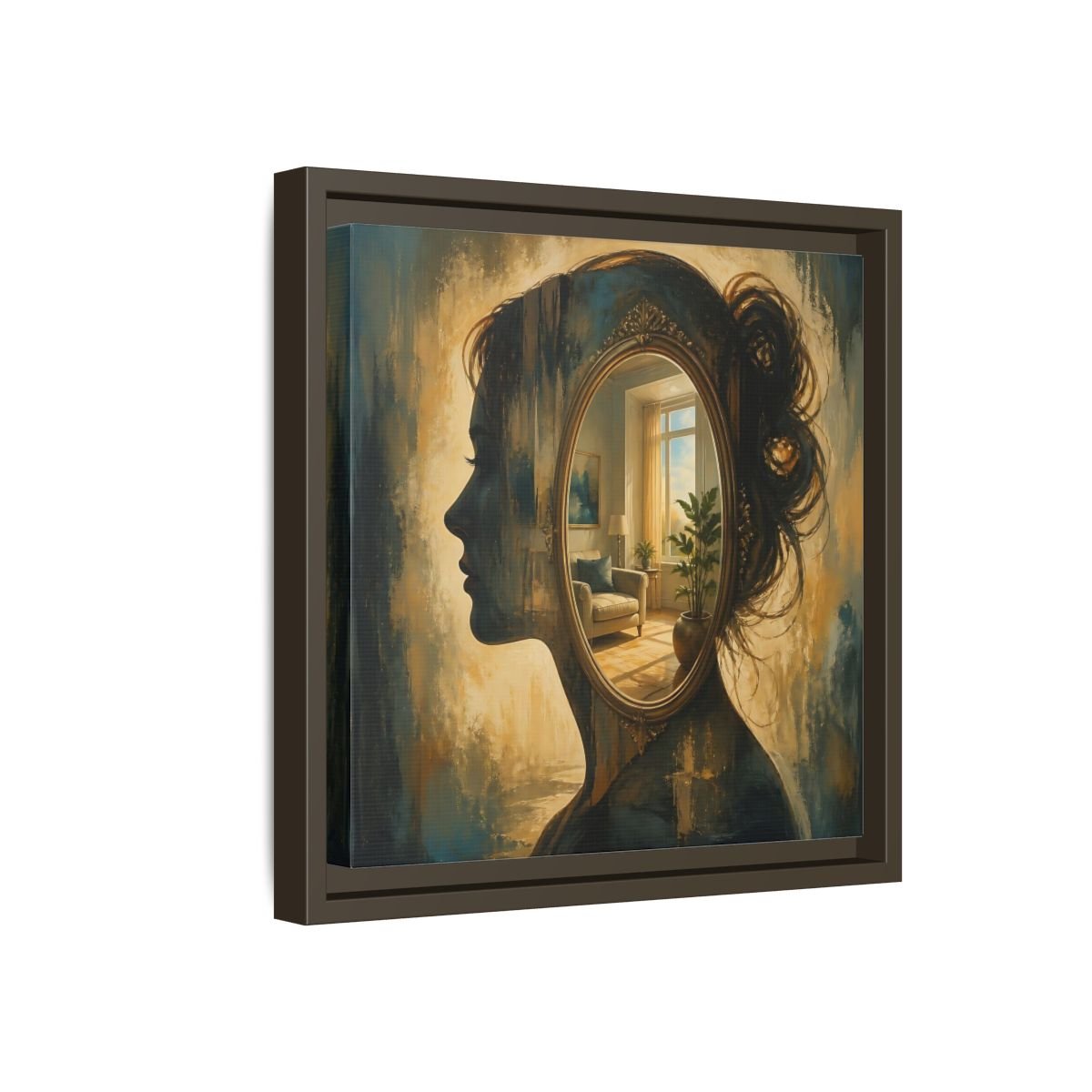 Woman Silhouette Mirror Framed Canvas Print – Living Room, Above Sofa - YesArtYes
