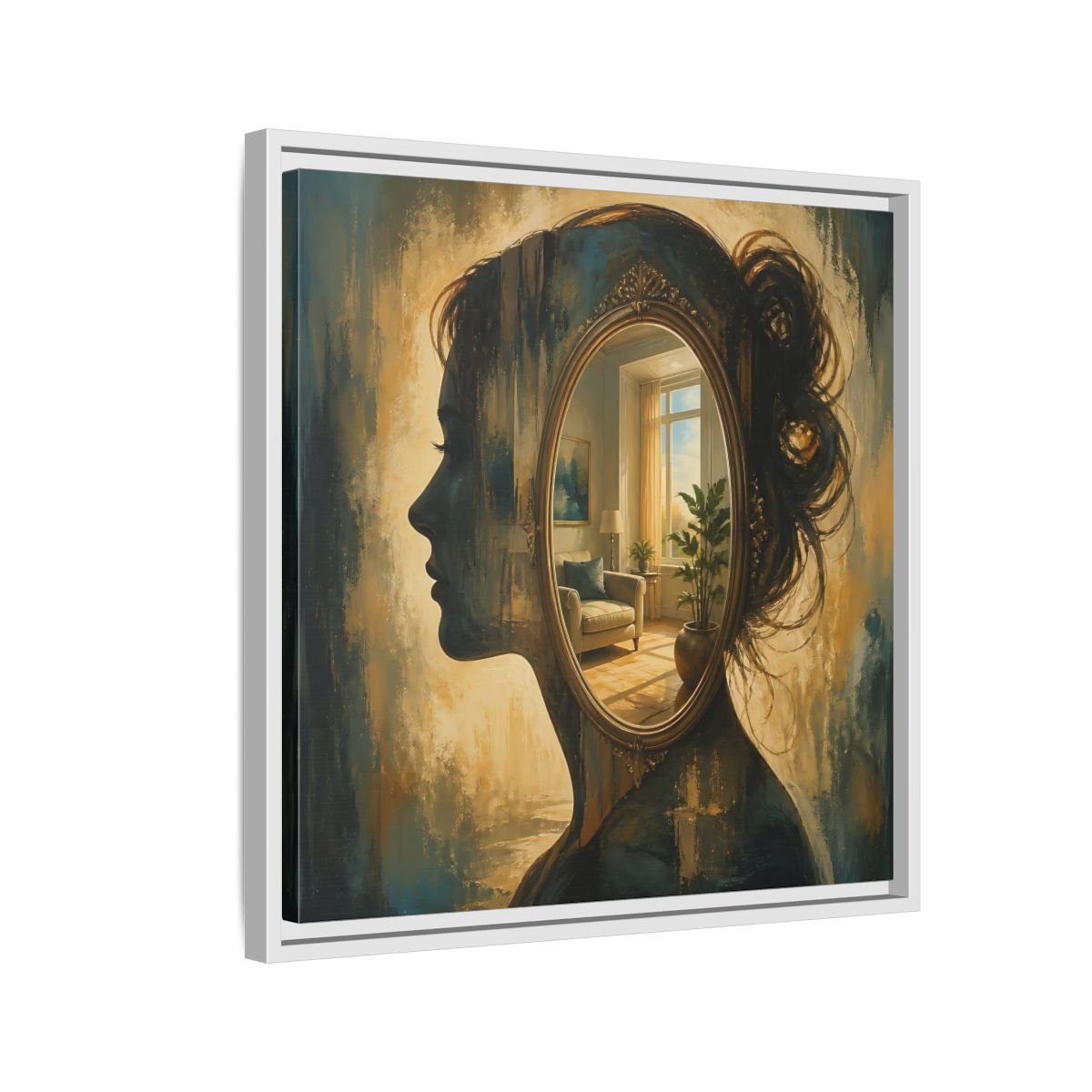 Woman Silhouette Mirror Framed Canvas Print – Living Room, Above Sofa - YesArtYes