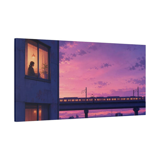 Woman Vintage Sunset Train Canvas Print – Digital Painting Living Room, Above Sofa - YesArtYes