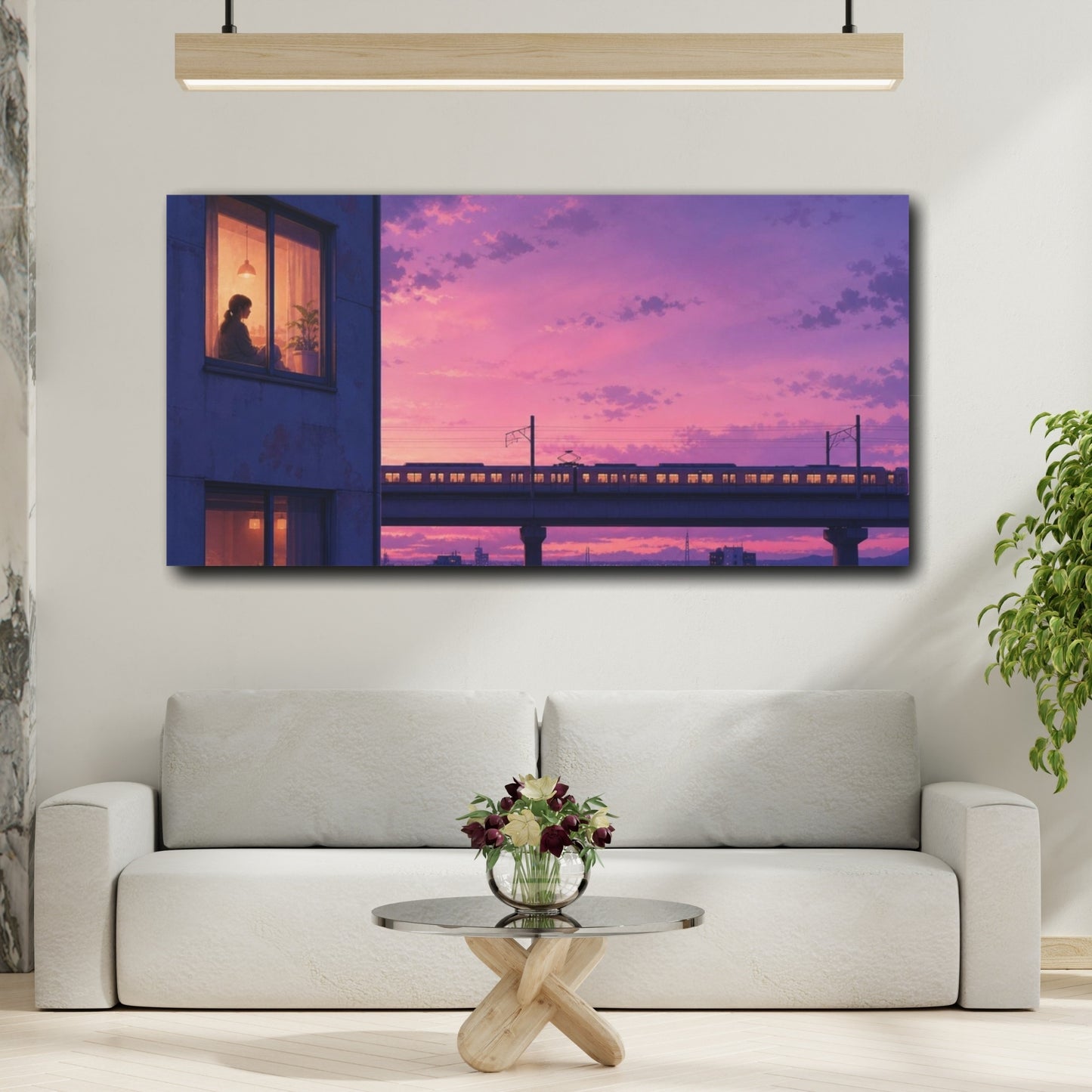 Mockup 2. Woman Vintage Sunset Train shown as canvas print