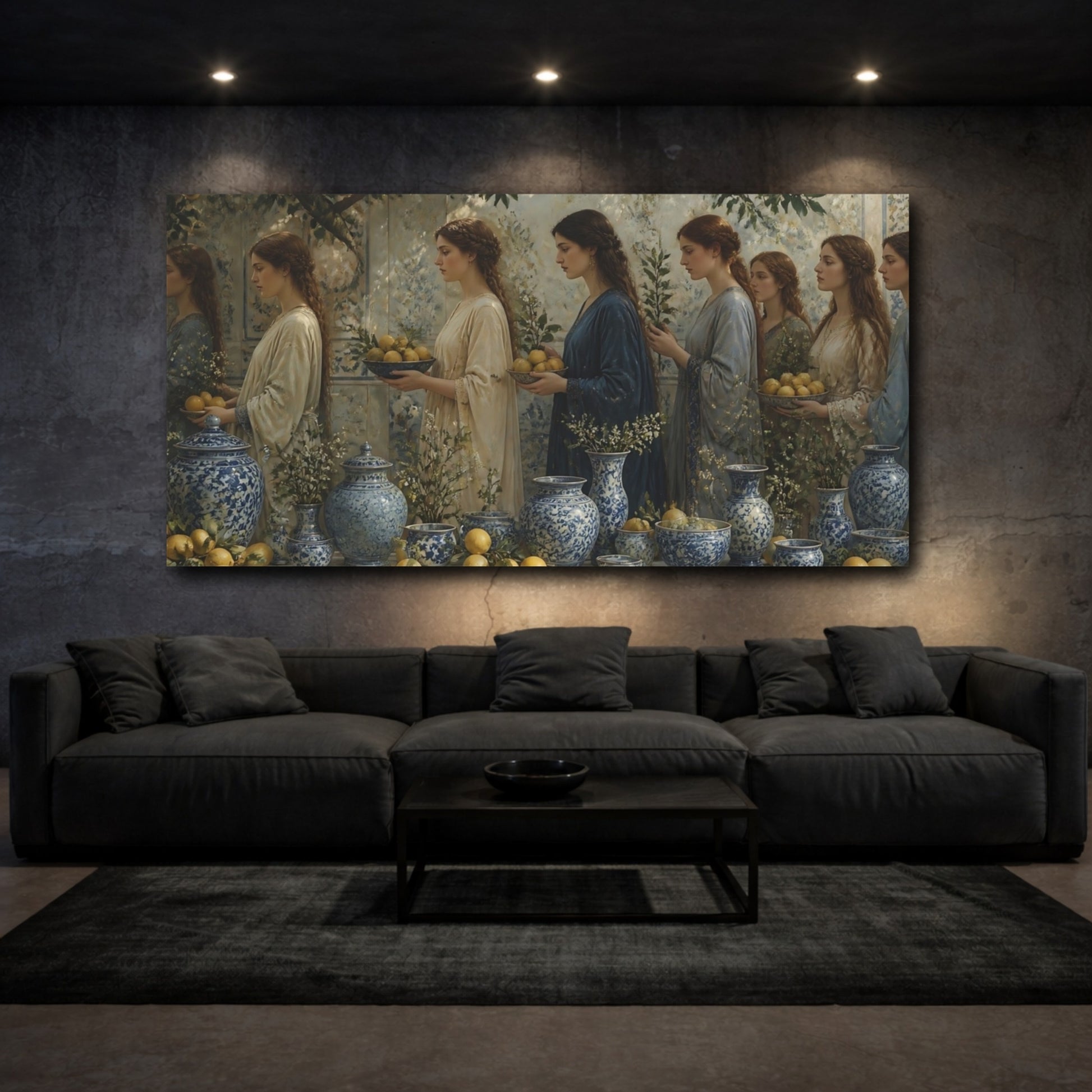 Mockup 3. Women With Lemons & Porcelain shown as canvas print