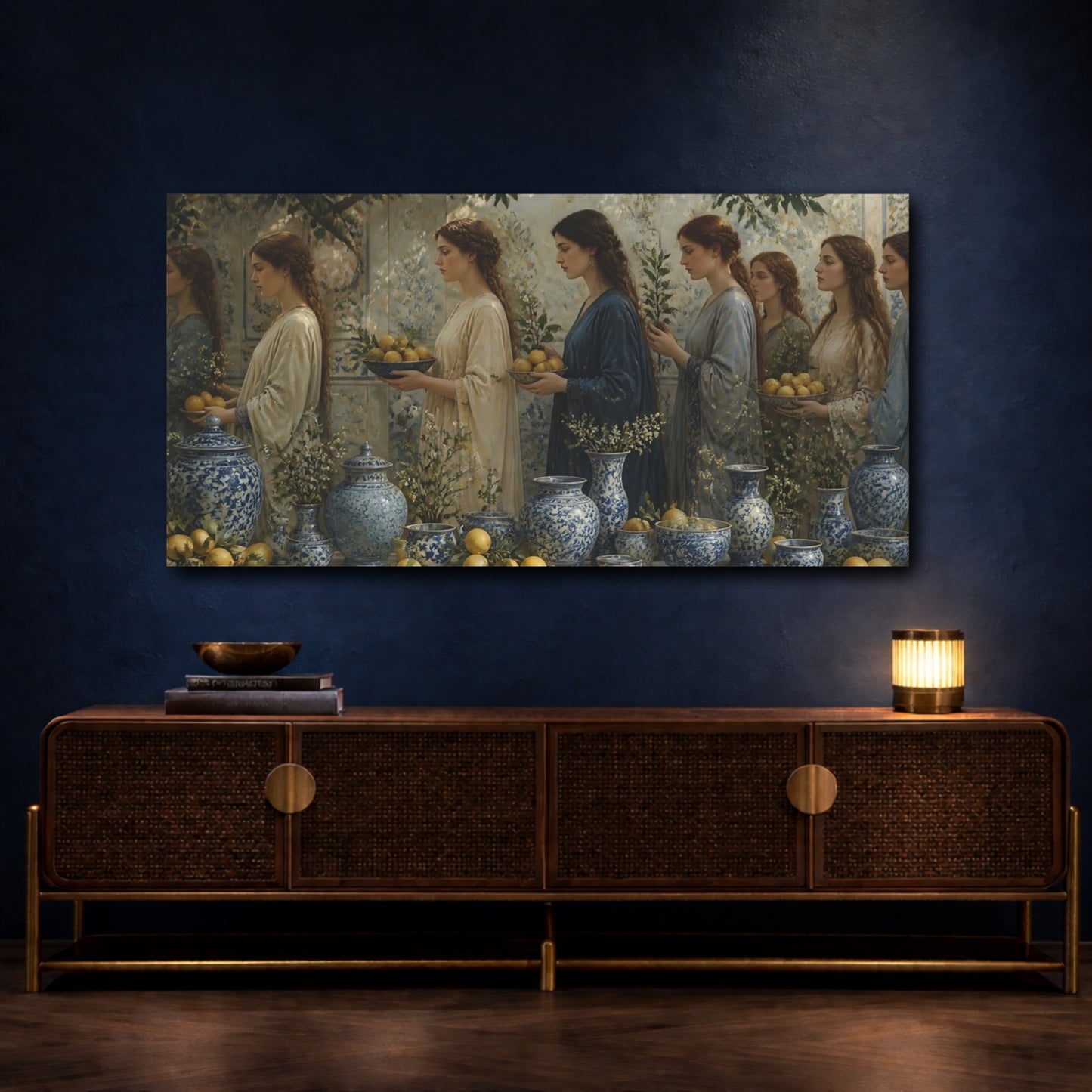 Mockup 4. Women With Lemons & Porcelain shown as canvas print