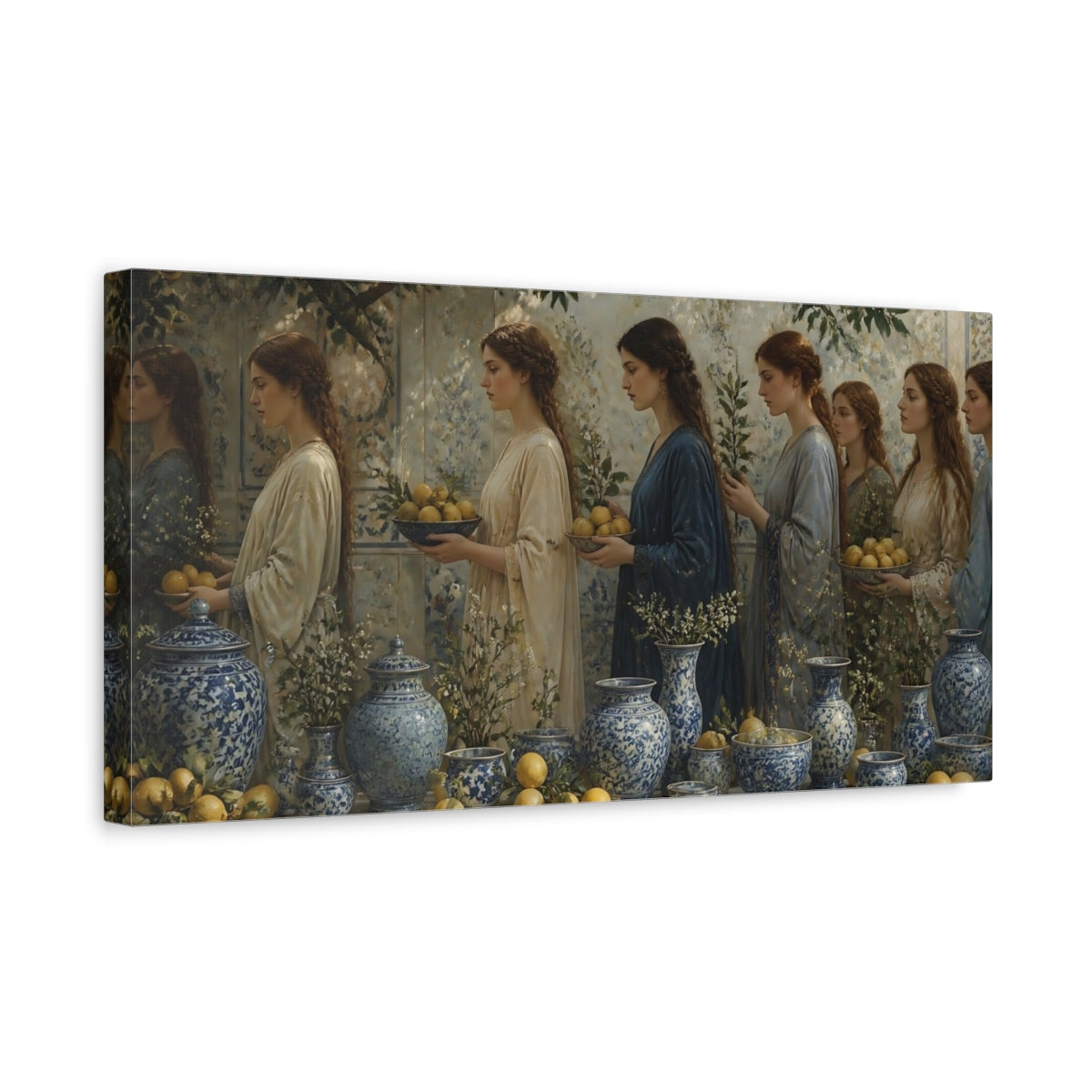 Side Mockup 3. Women With Lemons & Porcelain shown as canvas print