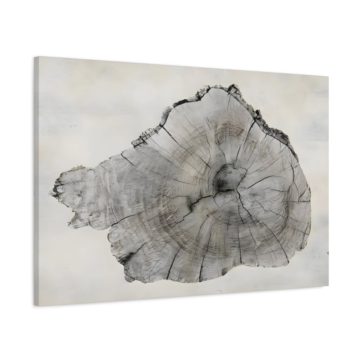 Wood Tree Rings Modern Framed Canvas Print - Neutral Minimalist Boho Wall Art