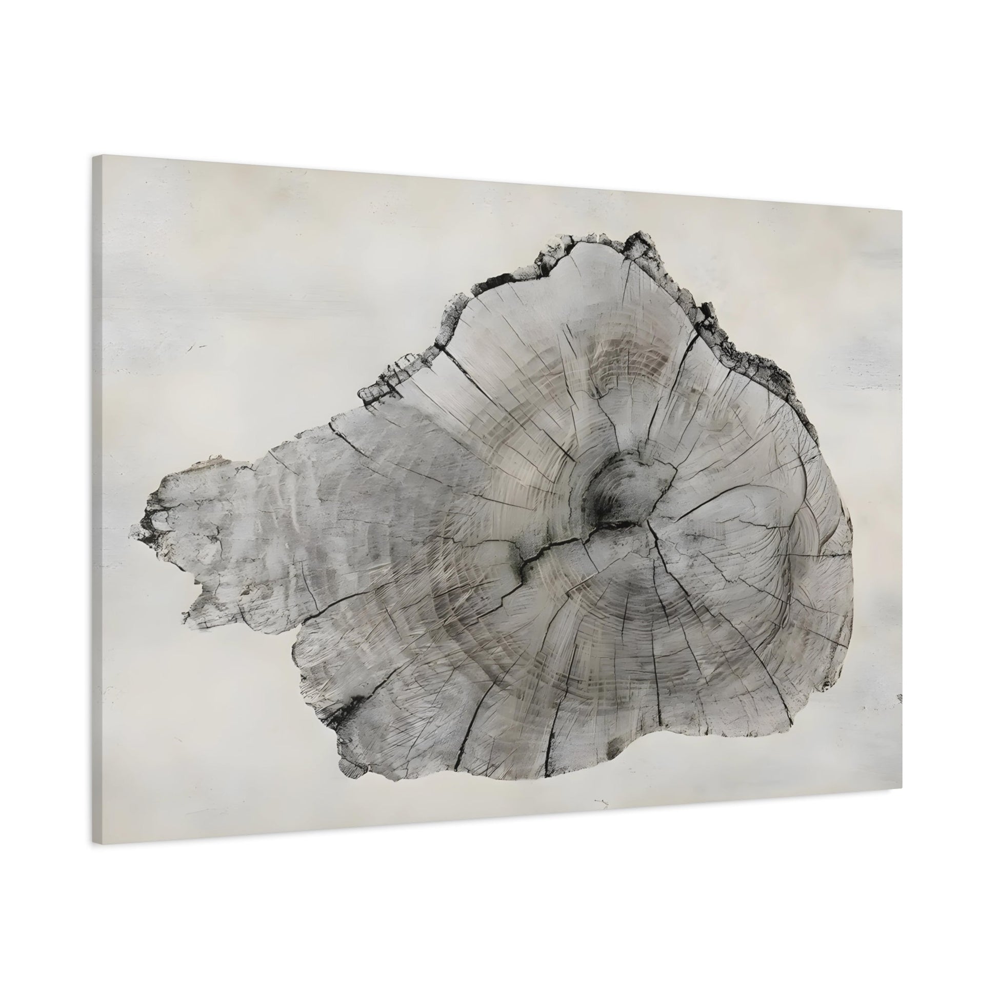 Wood Tree Rings Modern Framed Canvas Print - Neutral Minimalist Boho Wall Art