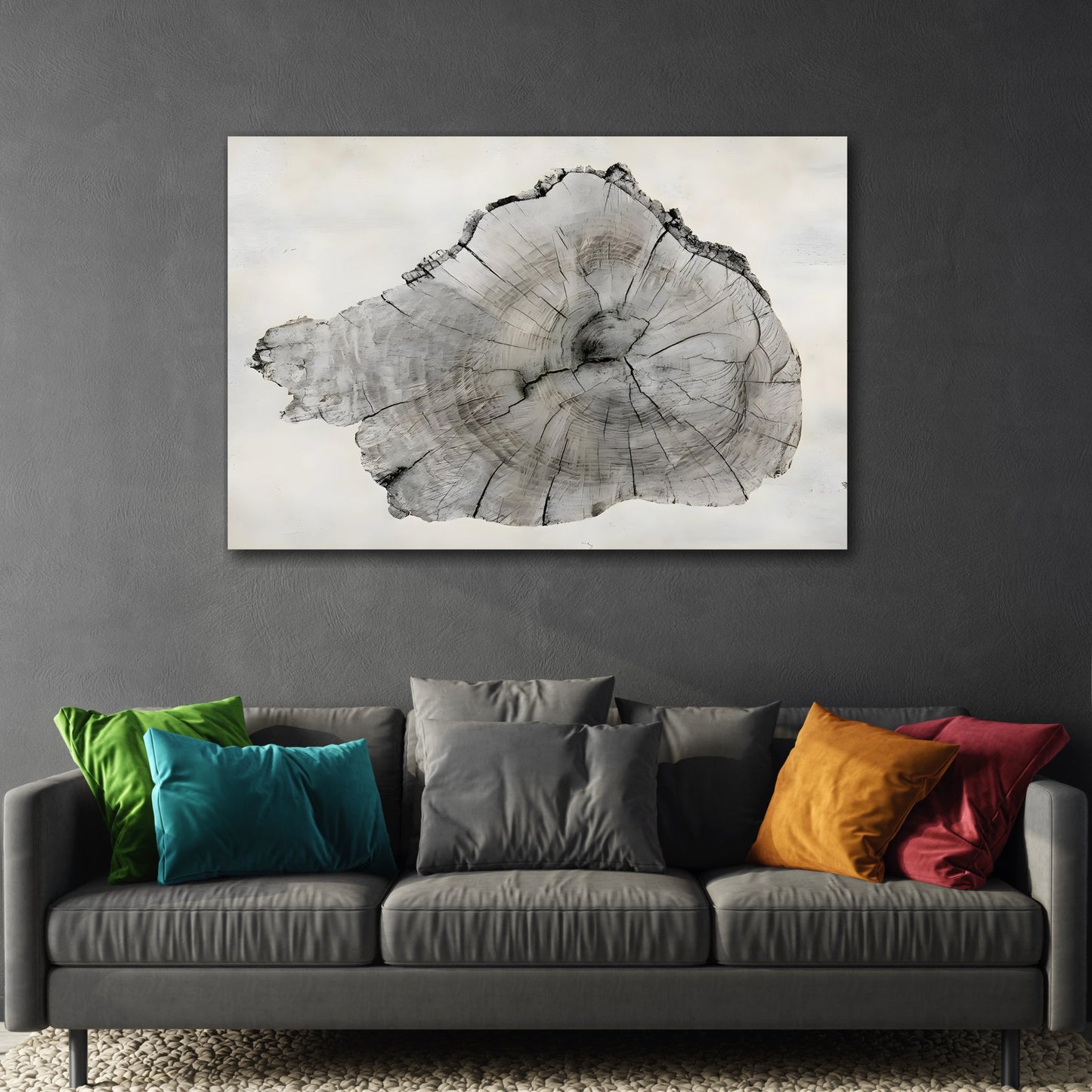 Wood Tree Rings Modern Framed Canvas Print - Neutral Minimalist Boho Wall Art