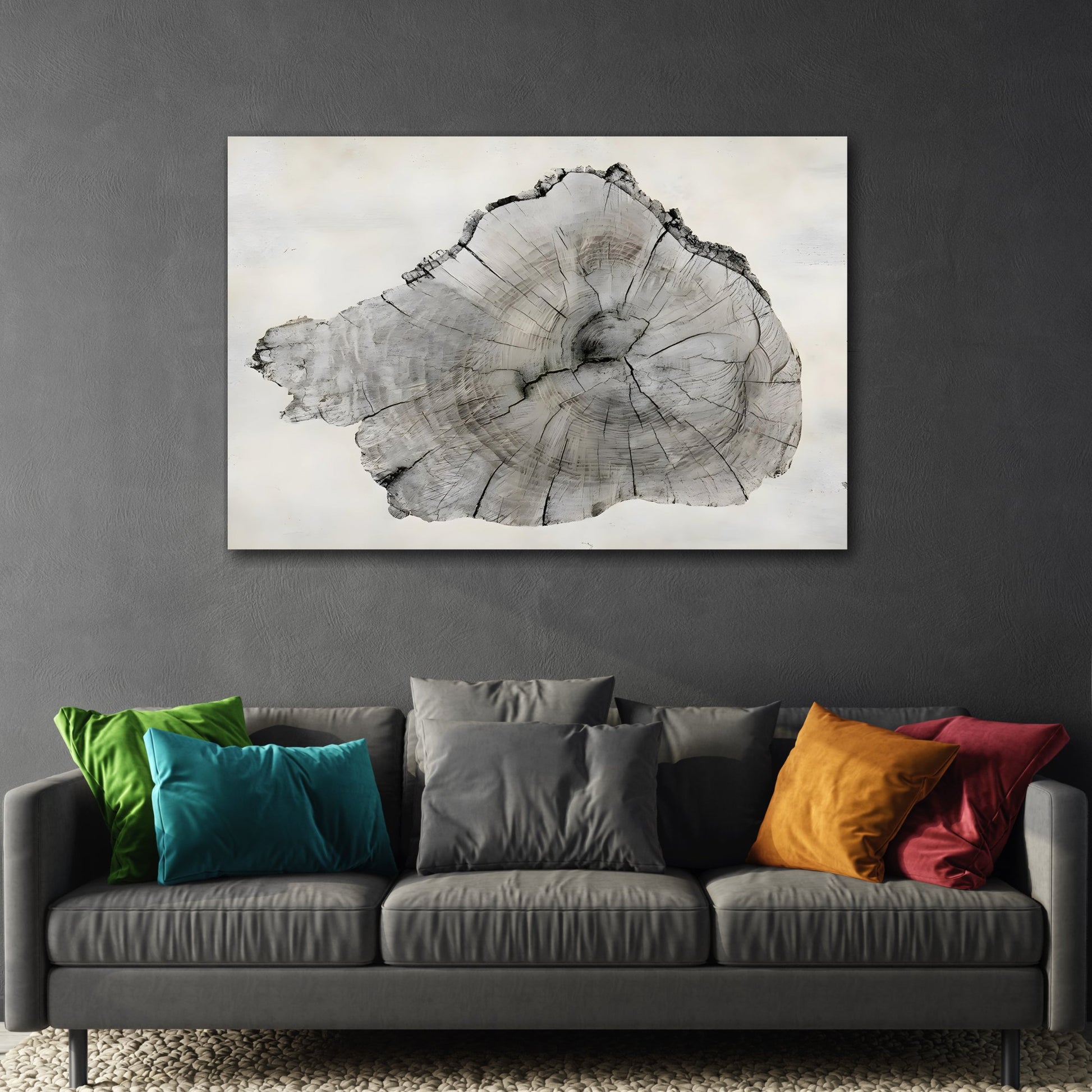 Wood Tree Rings Modern Framed Canvas Print - Neutral Minimalist Boho Wall Art