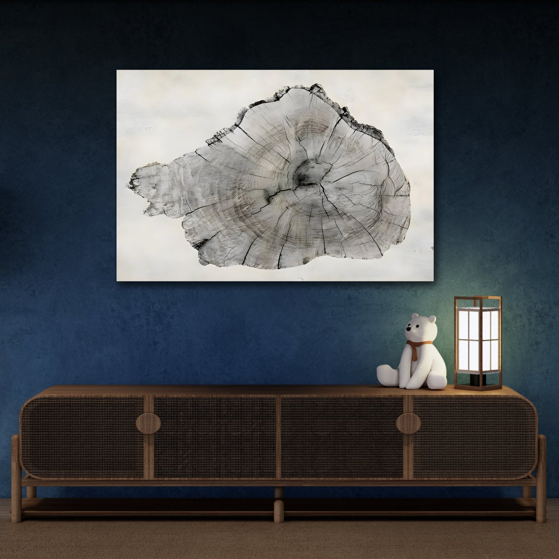 Wood Tree Rings Modern Framed Canvas Print - Neutral Minimalist Boho Wall Art