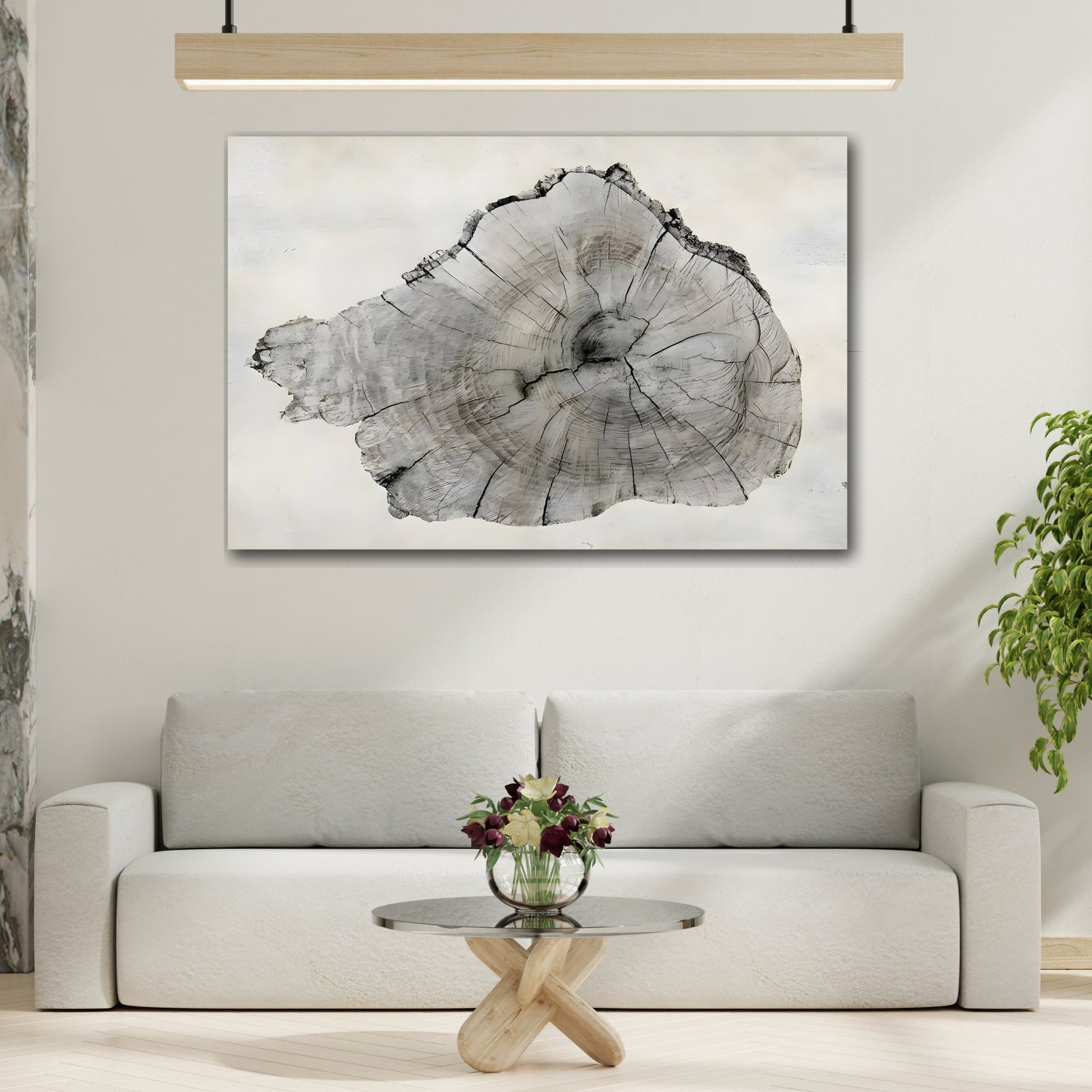 Wood Tree Rings Modern Framed Canvas Print - Neutral Minimalist Boho Wall Art