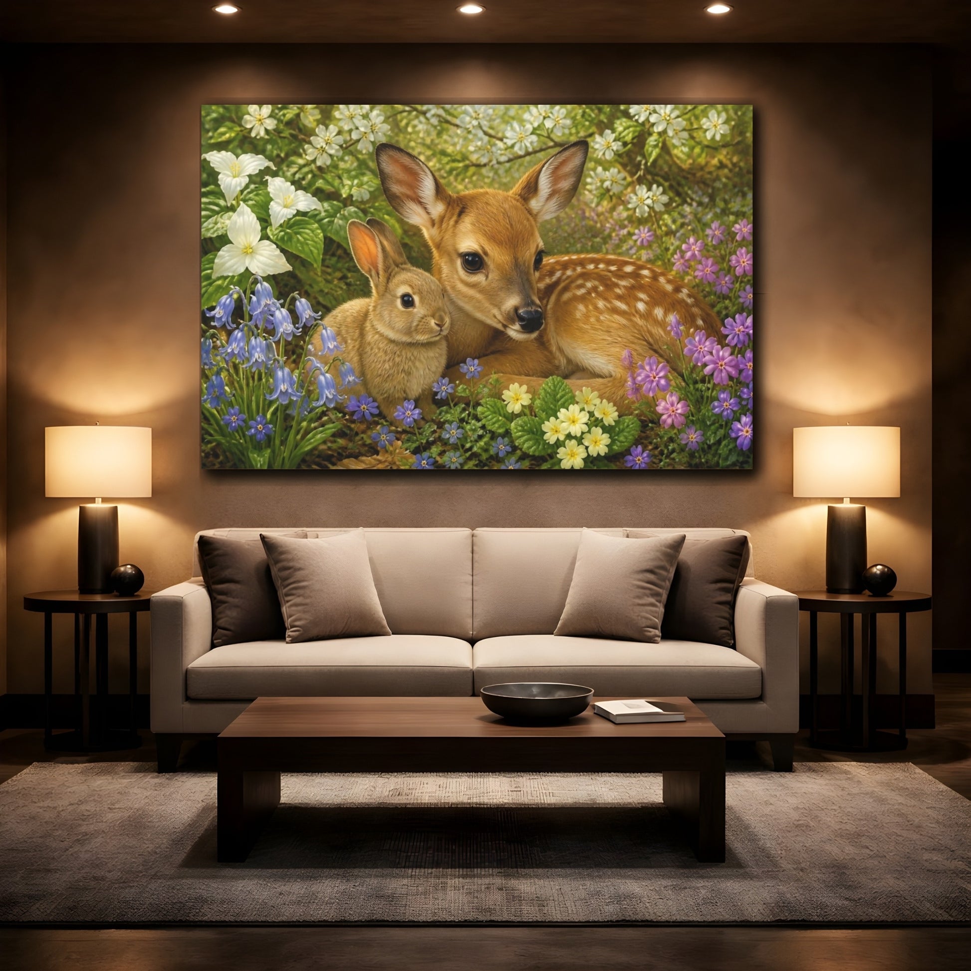 Mockup 2. Woodland Animals Fawn & Rabbit shown as canvas print