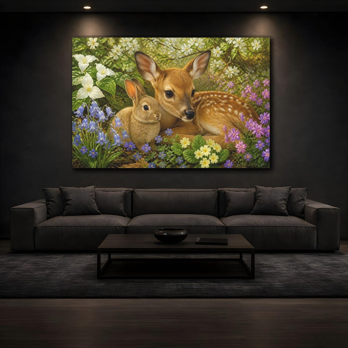 Mockup 3. Woodland Animals Fawn & Rabbit shown as canvas print