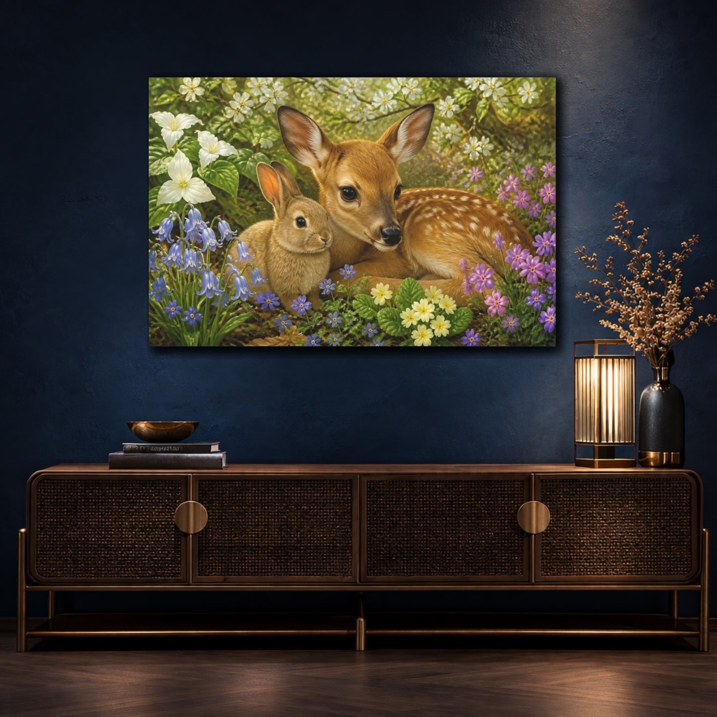 Mockup 4. Woodland Animals Fawn & Rabbit shown as canvas print