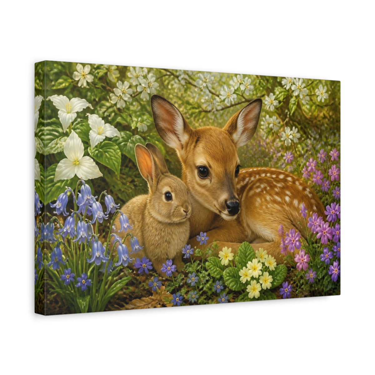 Side Mockup 4. Woodland Animals Fawn & Rabbit shown as canvas print