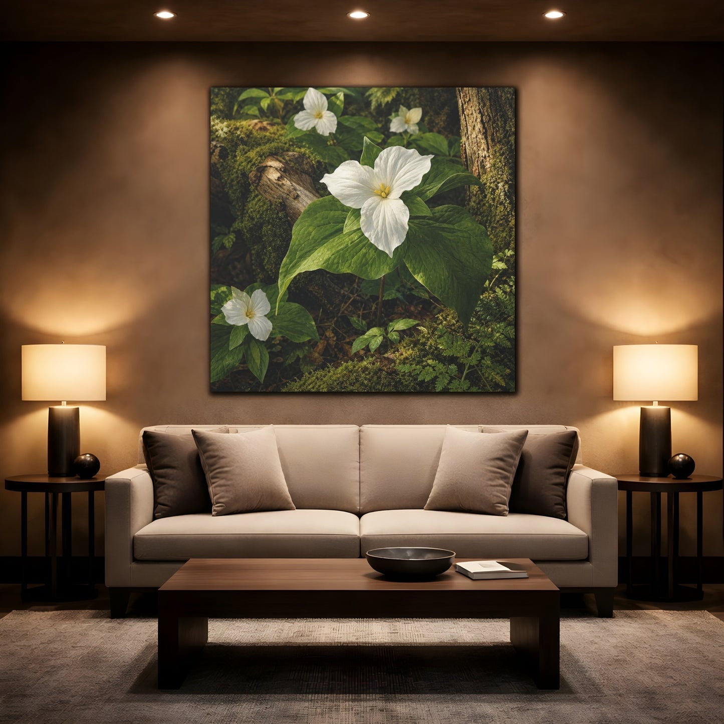 Mockup 2. Woodland Trillium Bloom shown as canvas print