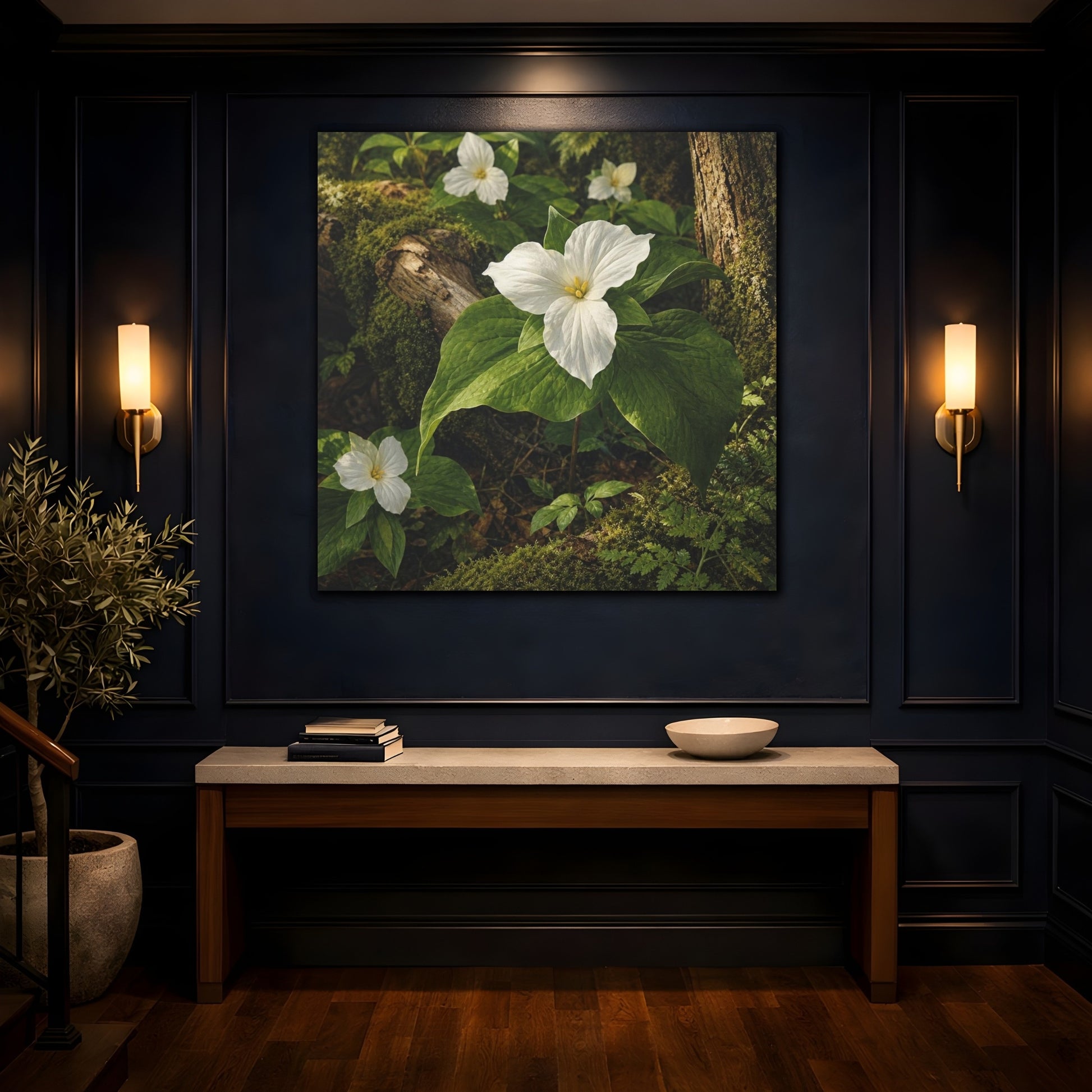 Mockup 4. Woodland Trillium Bloom shown as canvas print